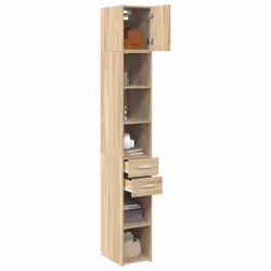 vidaXL Slim Storage Cabinet Highboard Sideboard Concrete Grey Engineered Wood - sonoma oak