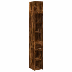 vidaXL Slim Storage Cabinet Highboard Sideboard Concrete Grey Engineered Wood - smoked oak