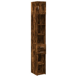 vidaXL Slim Storage Cabinet Highboard Sideboard Concrete Grey Engineered Wood - smoked oak