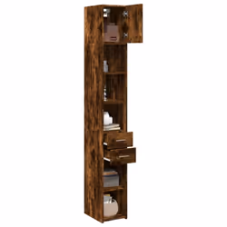 vidaXL Slim Storage Cabinet Highboard Sideboard Concrete Grey Engineered Wood - smoked oak