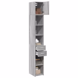 vidaXL Slim Storage Cabinet Highboard Sideboard Concrete Grey Engineered Wood - grey sonoma