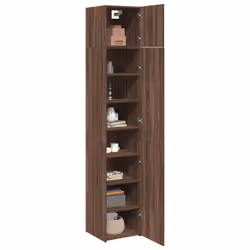 vidaXL Slim Storage Cabinet Hall Side Cabinet Sideboard Black Engineered Wood - brown oak