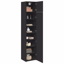 vidaXL Slim Storage Cabinet Hall Side Cabinet Sideboard Black Engineered Wood - black