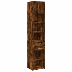 vidaXL Slim Storage Cabinet Highboard Sideboard Concrete Grey Engineered Wood - smoked oak