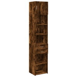 vidaXL Slim Storage Cabinet Highboard Sideboard Concrete Grey Engineered Wood - smoked oak