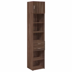 vidaXL Slim Storage Cabinet Highboard Sideboard Concrete Grey Engineered Wood - brown oak