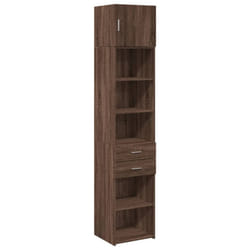 vidaXL Slim Storage Cabinet Highboard Sideboard Concrete Grey Engineered Wood - brown oak