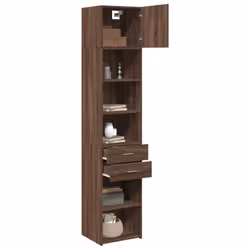 vidaXL Slim Storage Cabinet Highboard Sideboard Concrete Grey Engineered Wood - brown oak
