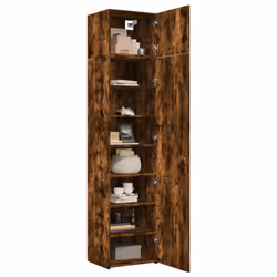 vidaXL Slim Storage Cabinet Highboard Sideboard Concrete Grey Engineered Wood - smoked oak - Additional view 2