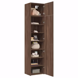 vidaXL Slim Storage Cabinet Highboard Sideboard Concrete Grey Engineered Wood - brown oak