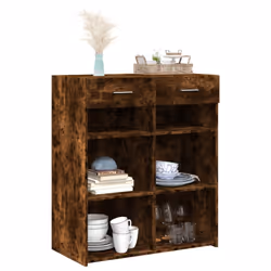 vidaXL Sideboard Storage Cupboard Cabinet Highboard Brown Oak Engineered Wood - smoked oak