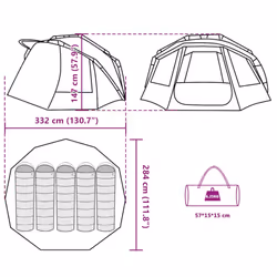 vidaXL Fishing Tent 5-Person Lightweight Tent Camping Tent Shelter Waterproof - camouflage