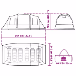 vidaXL Family Tent Tunnel 6-Person Camping Tent Lightweight Tent Waterproof - grey