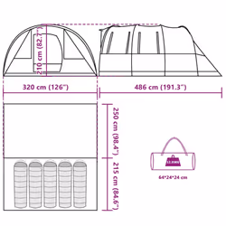 vidaXL Camping Tent Tunnel 5-Person Lightweight Tent Beach Tent Waterproof - grey and orange