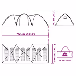 vidaXL Family Tent Dome 8-Person Waterproof Camping Tent Lightweight Tent - green