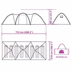 vidaXL Family Tent Dome 8-Person Waterproof Camping Tent Lightweight Tent - grey and orange