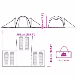 vidaXL Family Tent Dome 6-Person Waterproof Camping Tent Lightweight Tent - green