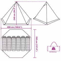vidaXL Family Tent Tipi 6-Person Camping Lightweight Tent Dome Tent Waterproof - grey
