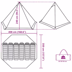 vidaXL Family Tent Tipi 6-Person Camping Lightweight Tent Dome Tent Waterproof - white