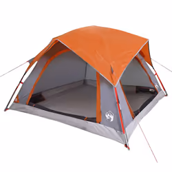 vidaXL Camping Tent Cabin 4-Person Patio Lightweight Tent Dome Tent Waterproof - grey and orange