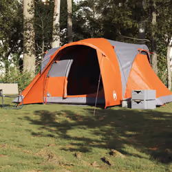 vidaXL Family Tent Dome 6-Person Camping Tent Lightweight Tent Waterproof - grey and orange