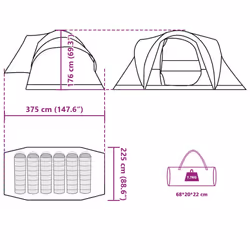 vidaXL Family Tent Dome 6-Person Camping Tent Lightweight Tent Waterproof - brown, 375 x 225 x 176 cm - Additional view 3