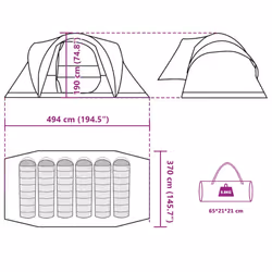 vidaXL Family Tent Dome 6-Person Camping Tent Lightweight Tent Waterproof - grey and orange, 494 x 370 x 190 cm - Additional view 3