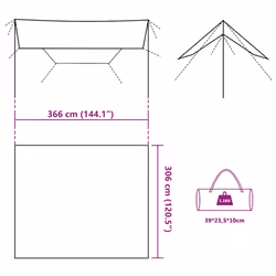 vidaXL Camping Tarp Outdoor Tarpaulin Shelter Sunshade Tent Tarp Waterproof - olive green, 366 x 306 cm