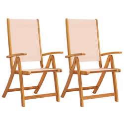 vidaXL Folding Garden Chairs Dining Chair Solid Wood Acacia and Textilene - cream, 2 pcs