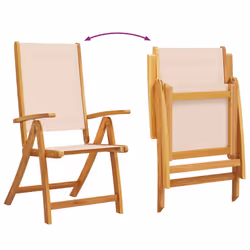 vidaXL Folding Garden Chairs Dining Chair Solid Wood Acacia and Textilene - cream, 2 pcs - Additional view 7