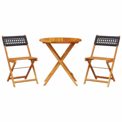 vidaXL Bistro Set 3 Piece Outdoor Bar Set Beige Poly Rattan and Solid Wood - black, 70 x 75 cm