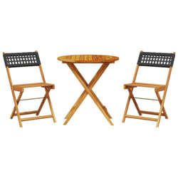 vidaXL Bistro Set 3 Piece Outdoor Bar Set Beige Poly Rattan and Solid Wood - black, 70 x 75 cm
