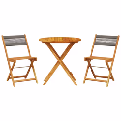 vidaXL Bistro Set 3 Piece Outdoor Bar Set Grey Polypropylene and Solid Wood - 70 x 75 cm