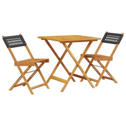 vidaXL Bistro Set 3 Piece Outdoor Bar Set Beige Poly Rattan and Solid Wood - black, 70 x 70 x 75 cm
