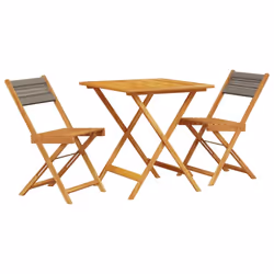 vidaXL Bistro Set 3 Piece Outdoor Bar Set Grey Polypropylene and Solid Wood - 70 x 70 x 75 cm