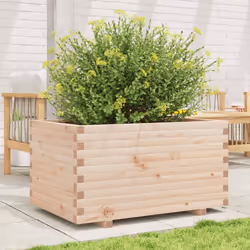 vidaXL Garden Planter Outdoor Flower Pot Planter Pot Wax Brown Solid Wood Pine - natural pine, 90 x 60 x 49.5 cm - Additional view 2