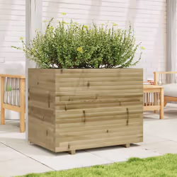vidaXL Garden Planter Outdoor Flower Pot Planter Pot Wax Brown Solid Wood Pine - natural impregnated, 90 x 60 x 72.5 cm - Additional view 2