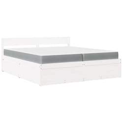 vidaXL Bed with Drawers and Mattress Home Bed Base Bedstead Solid Wood Pine - white, 200 x 200 cm