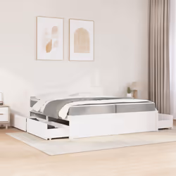 vidaXL Bed with Drawers and Mattress Home Bed Base Bedstead Solid Wood Pine - white, 200 x 200 cm