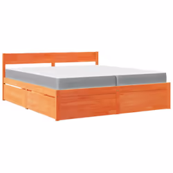 vidaXL Bed with Drawers and Mattress Home Bed Base Bedstead Solid Wood Pine - wax brown, 200 x 200 cm
