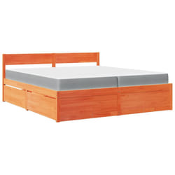 vidaXL Bed with Drawers and Mattress Home Bed Base Bedstead Solid Wood Pine - wax brown, 200 x 200 cm