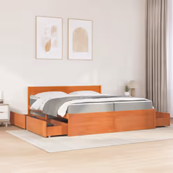 vidaXL Bed with Drawers and Mattress Home Bed Base Bedstead Solid Wood Pine - wax brown, 200 x 200 cm
