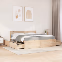 vidaXL Bed with Drawers and Mattress Home Bed Base Bedstead Solid Wood Pine - natural, 180 x 200 cm