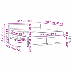 vidaXL Bed with Drawers and Mattress Home Bed Base Bedstead Solid Wood Pine - white, 180 x 200 cm