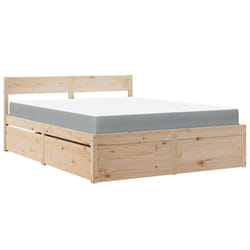 vidaXL Bed with Drawers and Mattress Home Bed Base Bedstead Solid Wood Pine - natural, 160 x 200 cm