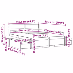 vidaXL Bed with Drawers and Mattress Home Bed Base Bedstead Solid Wood Pine - natural, 160 x 200 cm