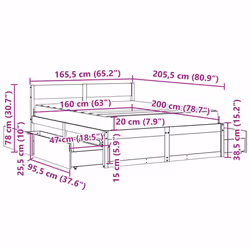 vidaXL Bed with Drawers and Mattress Home Bed Base Bedstead Solid Wood Pine - white, 160 x 200 cm - Additional view 3