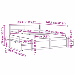 vidaXL Bed with Drawers and Mattress Home Bed Base Bedstead Solid Wood Pine - wax brown, 160 x 200 cm - Additional view 3