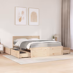 vidaXL Bed with Drawers and Mattress Home Bed Base Bedstead Solid Wood Pine - natural, 140 x 200 cm