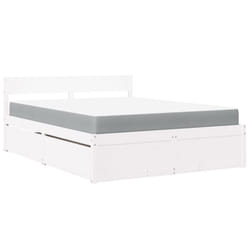 vidaXL Bed with Drawers and Mattress Home Bed Base Bedstead Solid Wood Pine - white, 140 x 200 cm